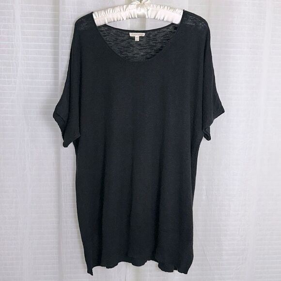 EILEEN FISHER M BLACK SHORT SLEEVE KNIT CREWNECK TOP - Picture 1 of 10